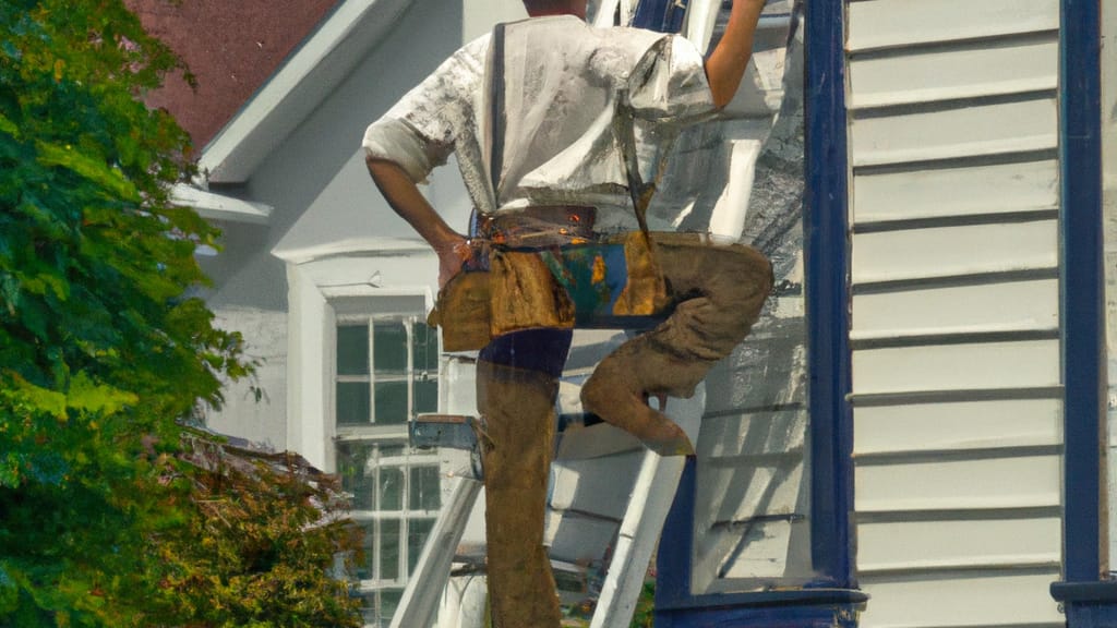 Man climbing ladder on Middlebury, Vermont home to replace roof