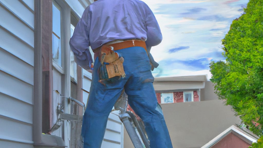 Man climbing ladder on Middlesex, New Jersey home to replace roof