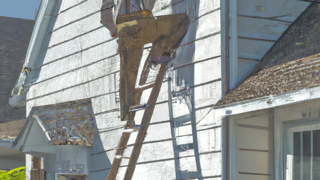 Man climbing ladder on Middleton, Wisconsin home to replace roof