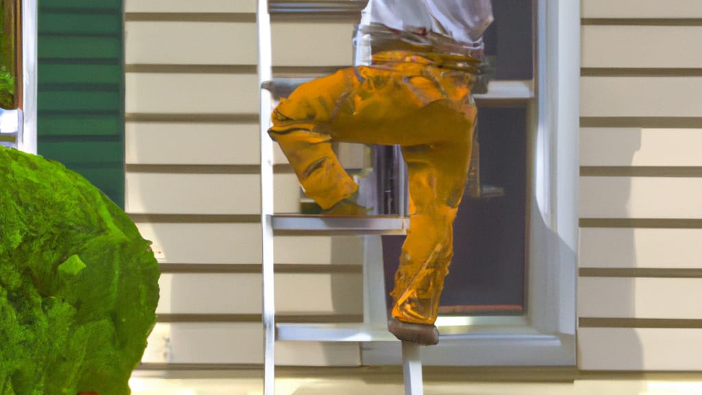 Man climbing ladder on Middletown, Connecticut home to replace roof