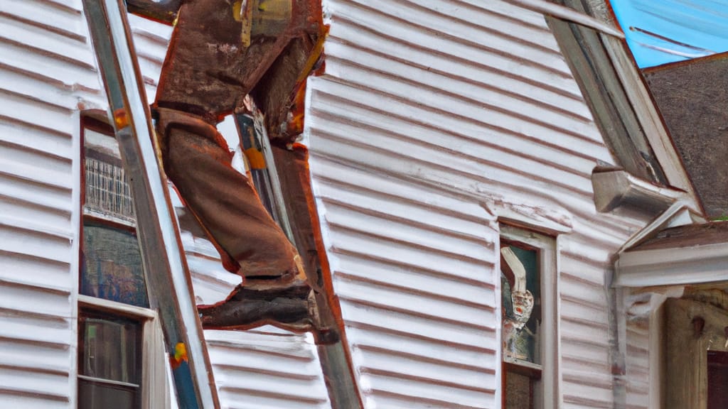 Man climbing ladder on Middletown, Pennsylvania home to replace roof
