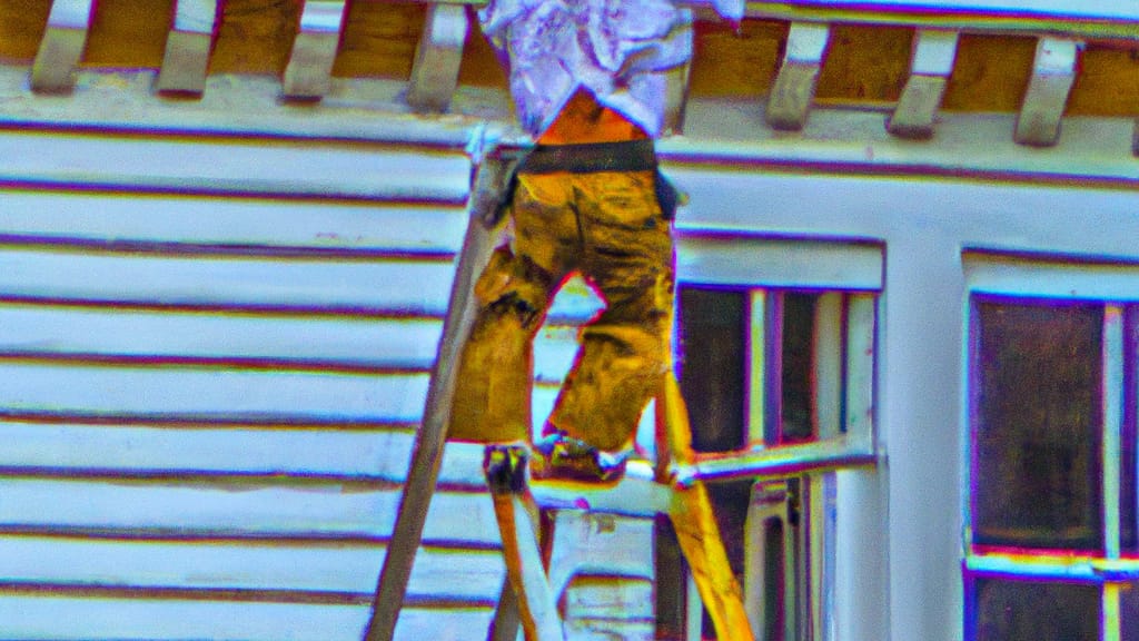Man climbing ladder on Milford, Connecticut home to replace roof