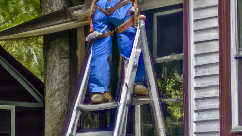 Man climbing ladder on Milford, Michigan home to replace roof