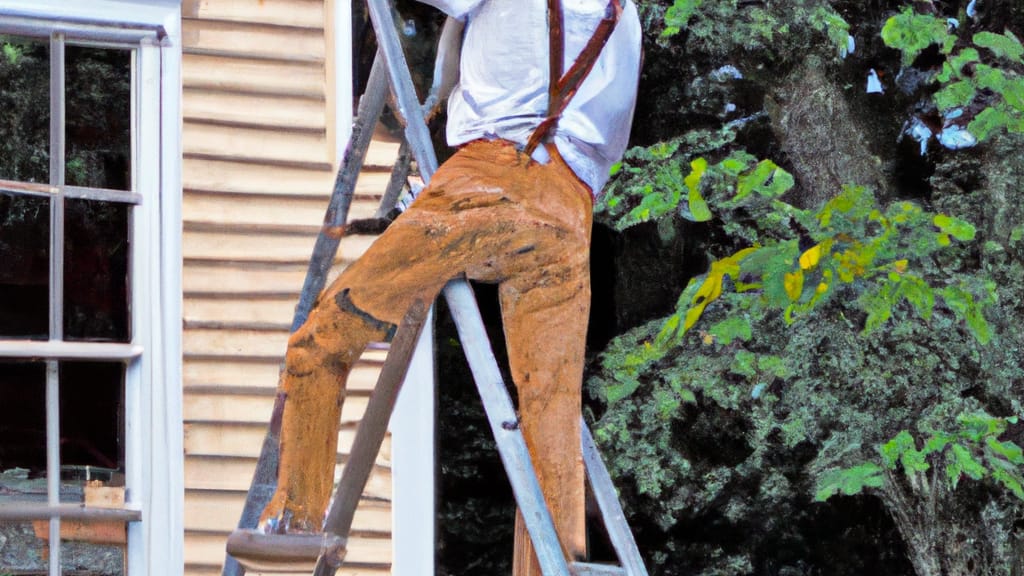 Man climbing ladder on Milford, New Hampshire home to replace roof