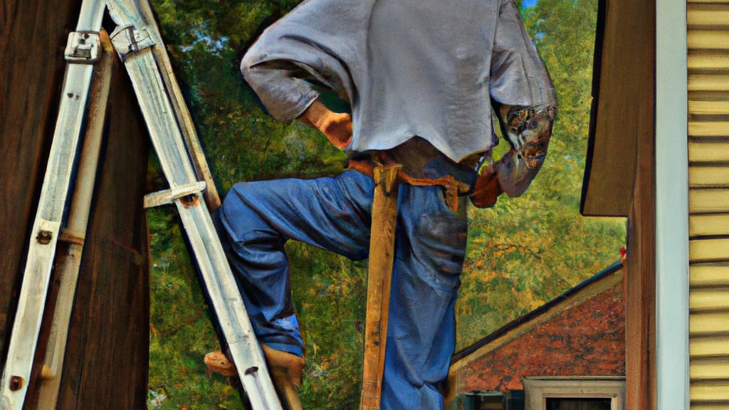 Man climbing ladder on Milledgeville, Georgia home to replace roof