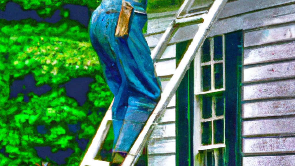 Man climbing ladder on Millis, Massachusetts home to replace roof