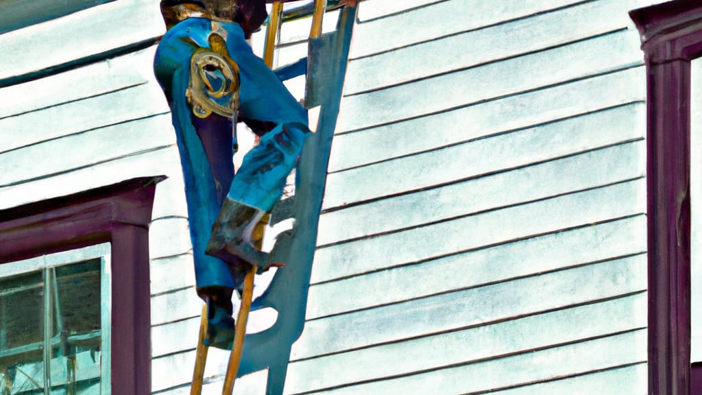 Man climbing ladder on Millstadt, Illinois home to replace roof