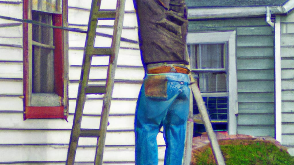Man climbing ladder on Milltown, New Jersey home to replace roof