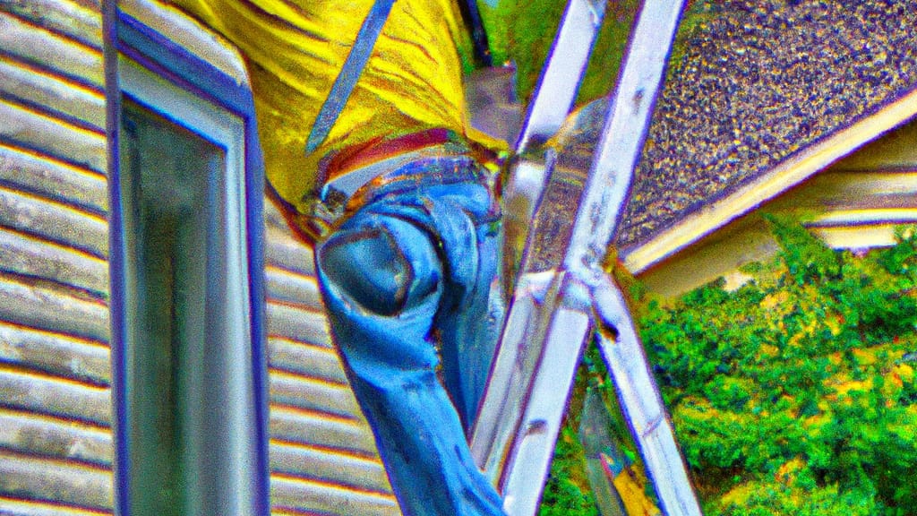 Man climbing ladder on Minnetonka, Minnesota home to replace roof