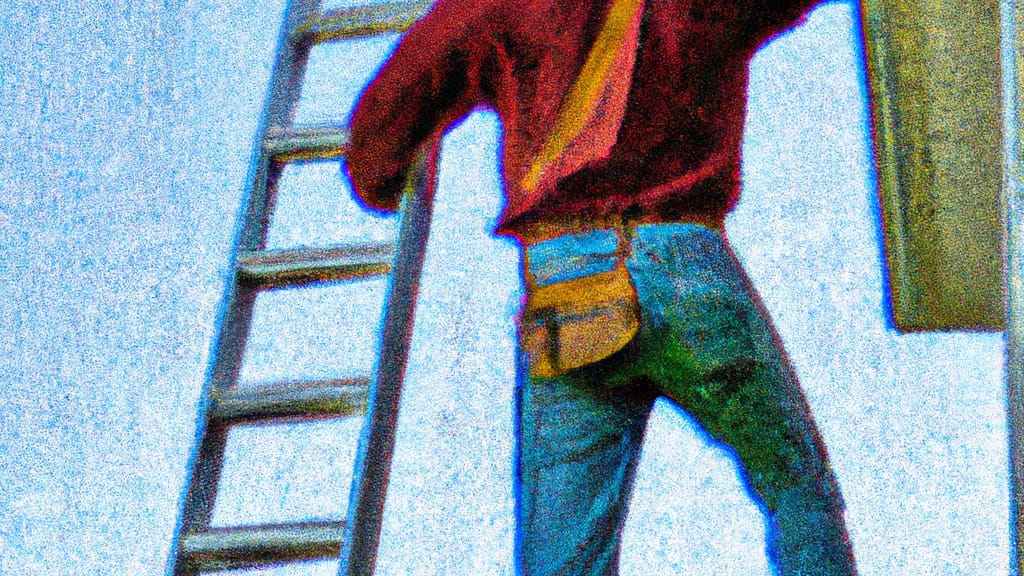Man climbing ladder on Mishawaka, Indiana home to replace roof