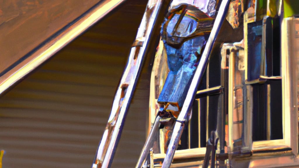 Man climbing ladder on Modesto, California home to replace roof