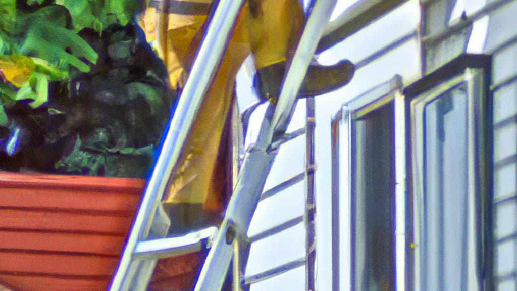 Man climbing ladder on Moline, Illinois home to replace roof