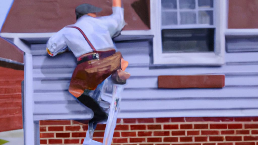 Man climbing ladder on Monaca, Pennsylvania home to replace roof
