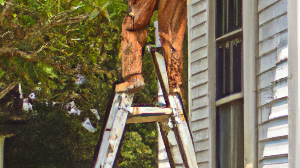 Man climbing ladder on Moncks Corner, South Carolina home to replace roof