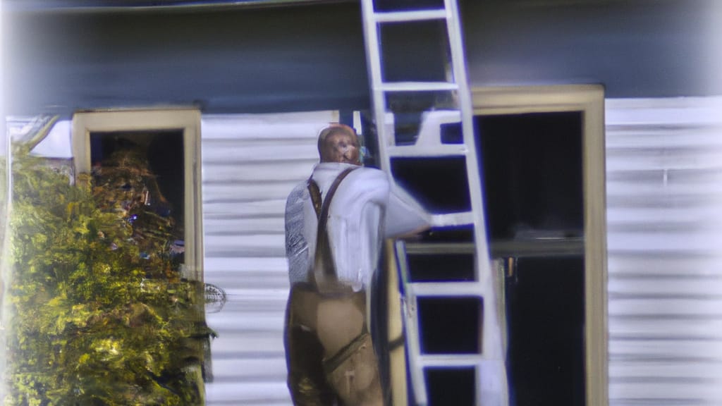 Man climbing ladder on Monett, Missouri home to replace roof