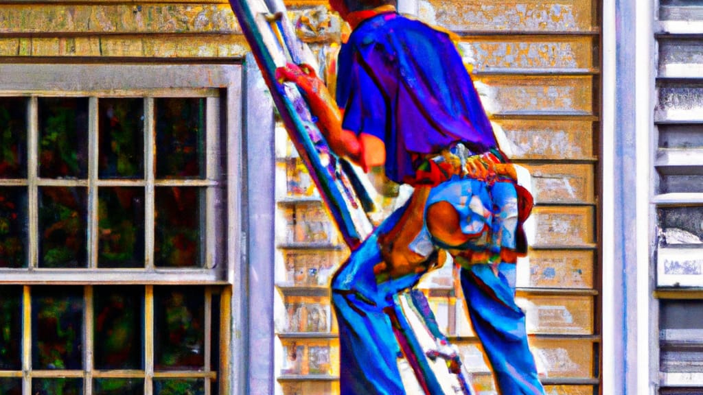 Man climbing ladder on Monroe, Georgia home to replace roof
