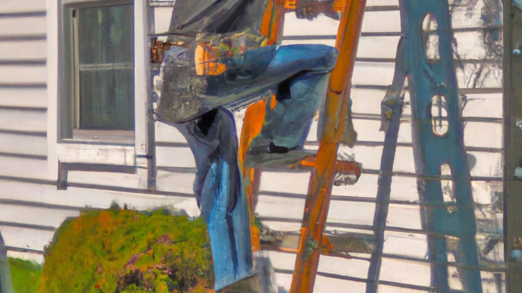 Man climbing ladder on Monsey, New York home to replace roof