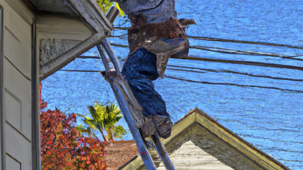 Man climbing ladder on Monterey Park, California home to replace roof