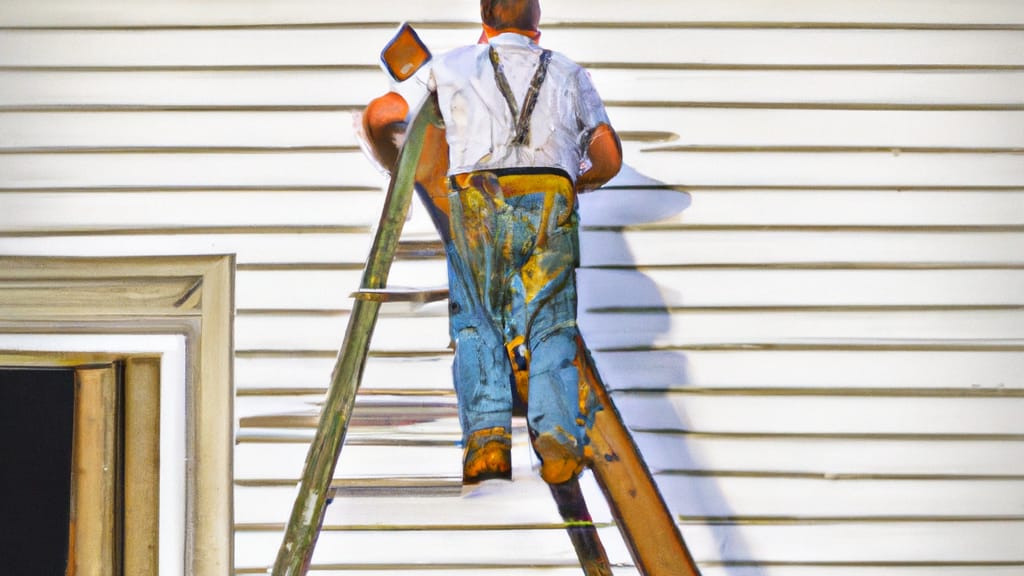 Man climbing ladder on Monticello, Arkansas home to replace roof