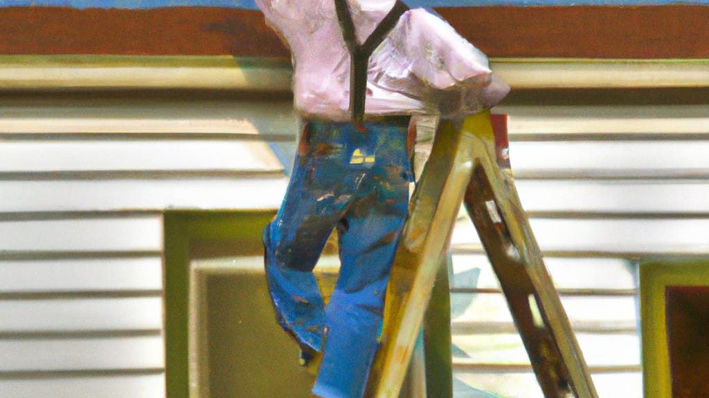 Man climbing ladder on Monticello, Illinois home to replace roof