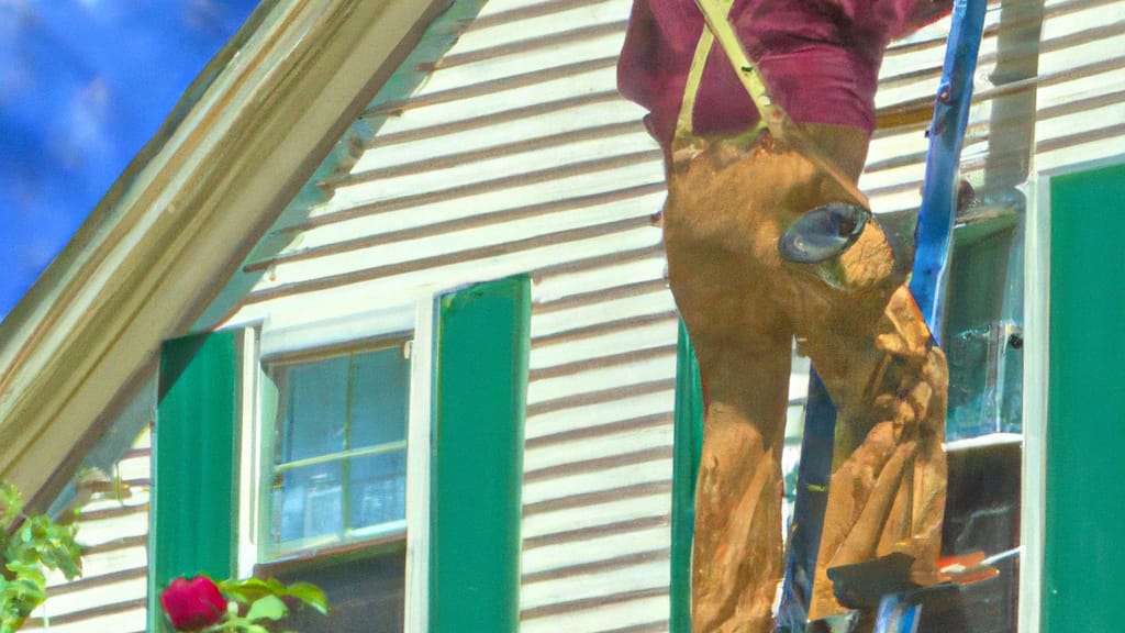 Man climbing ladder on Montrose, Michigan home to replace roof