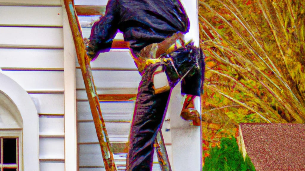 Man climbing ladder on Mooresville, North Carolina home to replace roof