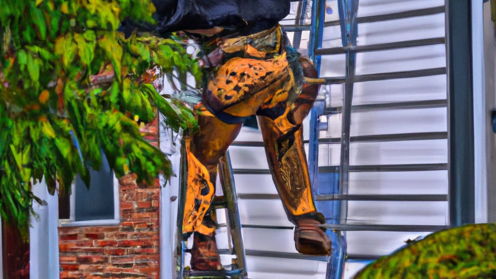 Man climbing ladder on Morganton, North Carolina home to replace roof