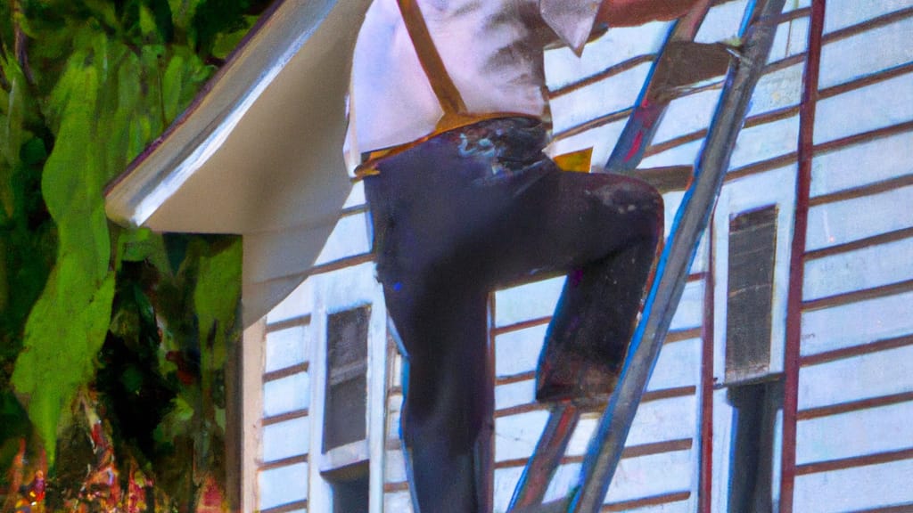 Man climbing ladder on Morrilton, Arkansas home to replace roof