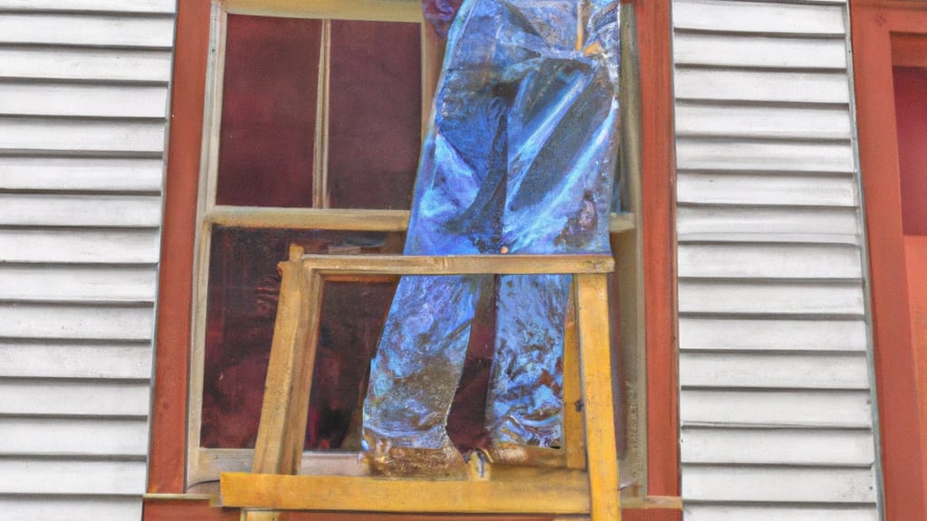 Man climbing ladder on Mount Carmel, Pennsylvania home to replace roof