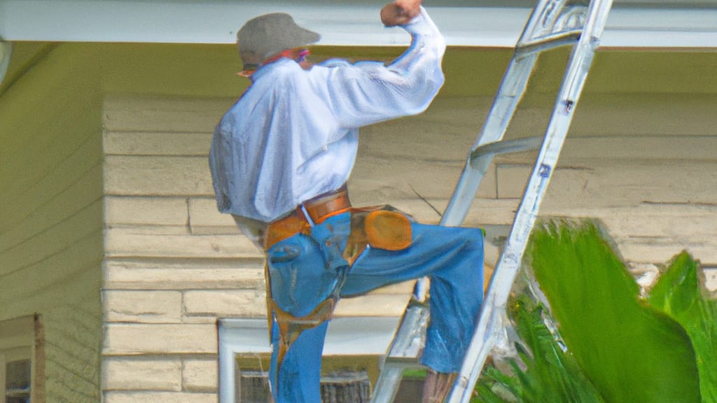 Man climbing ladder on Mount Dora, Florida home to replace roof