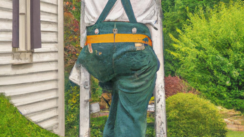 Man climbing ladder on Mount Joy, Pennsylvania home to replace roof