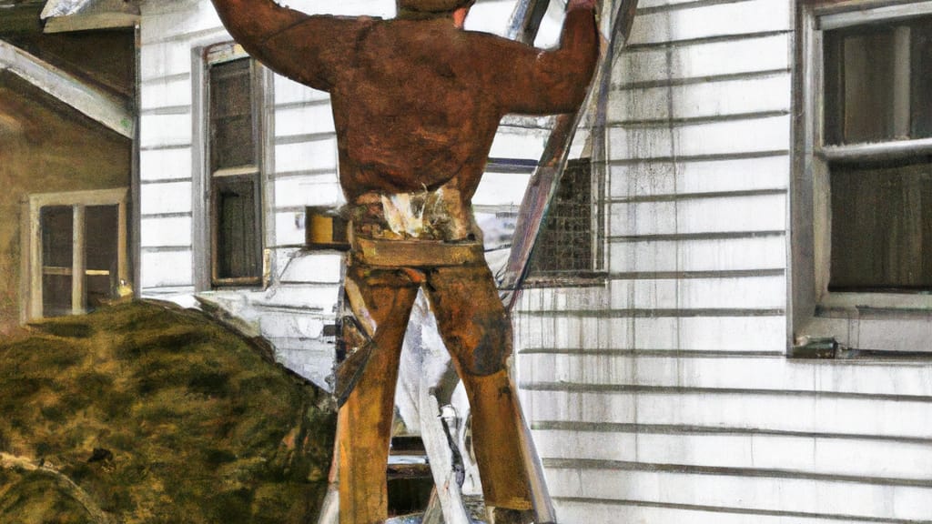 Man climbing ladder on Mount Pleasant, Iowa home to replace roof