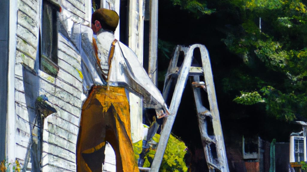 Man climbing ladder on Mount Pleasant, Michigan home to replace roof