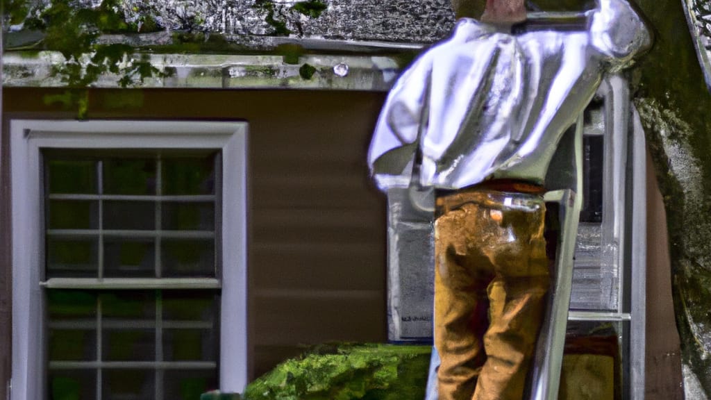 Man climbing ladder on Mount Prospect, Illinois home to replace roof