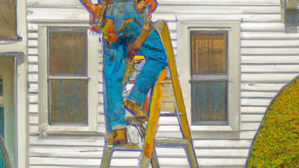 Man climbing ladder on Mount Sterling, Kentucky home to replace roof