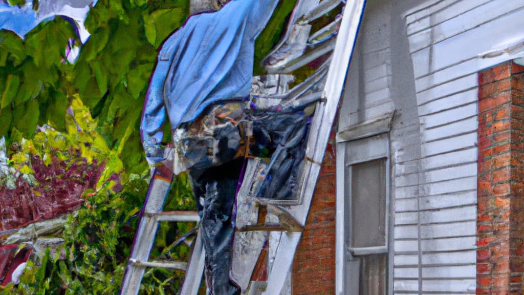 Man climbing ladder on Mount Vernon, Ohio home to replace roof