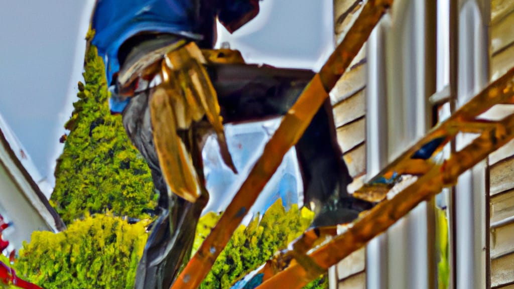 Man climbing ladder on Mount Vernon, Washington home to replace roof