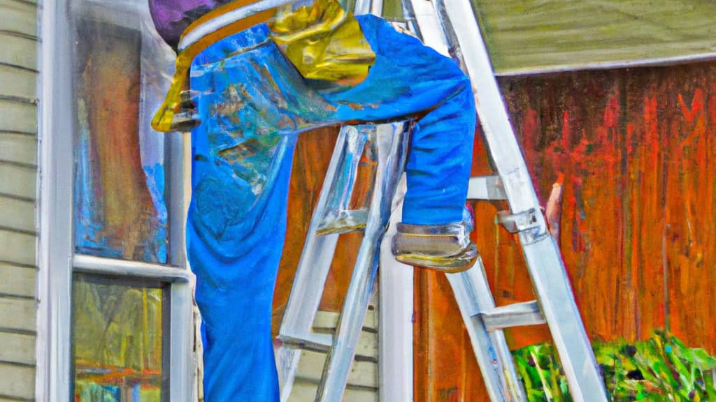 Man climbing ladder on Mukilteo, Washington home to replace roof
