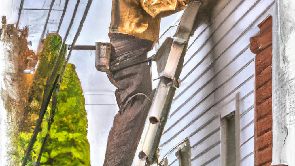 Man climbing ladder on Muncie, Indiana home to replace roof