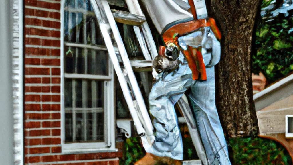 Man climbing ladder on Murfreesboro, Tennessee home to replace roof