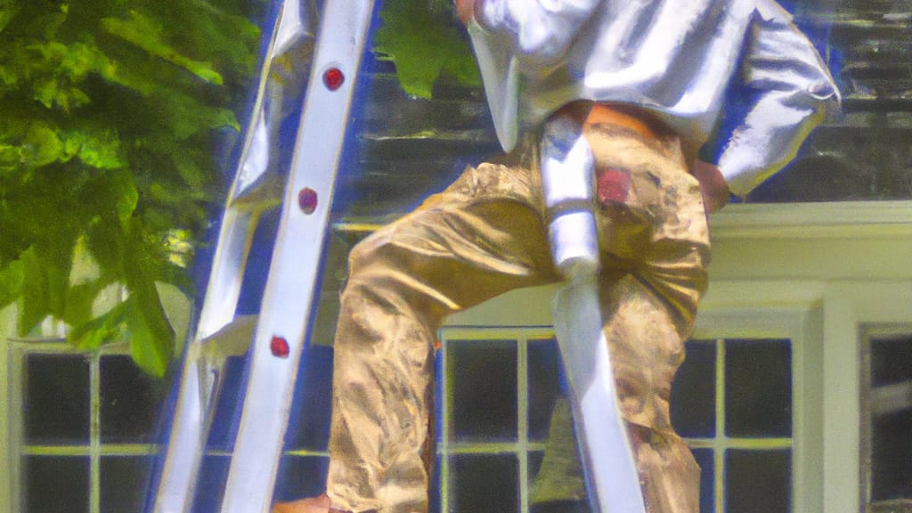 Man climbing ladder on Needham, Massachusetts home to replace roof