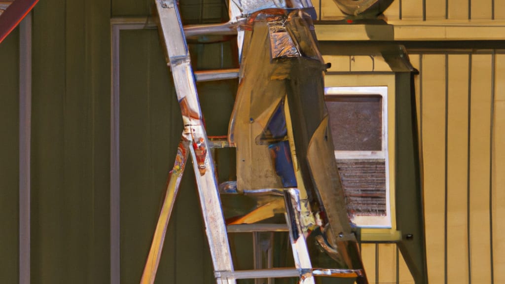 Man climbing ladder on Needles, California home to replace roof