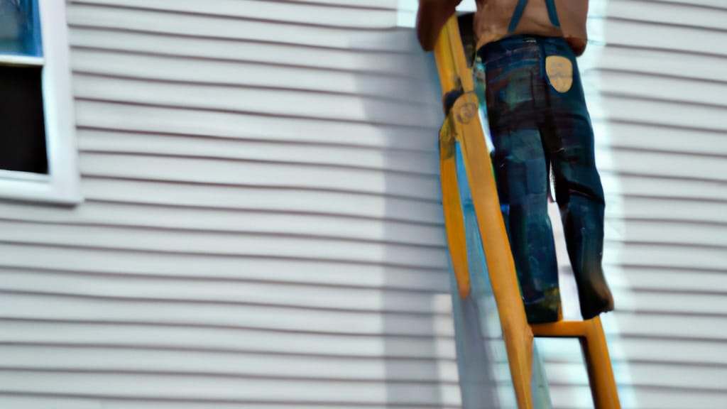 Man climbing ladder on Nelsonville, Ohio home to replace roof