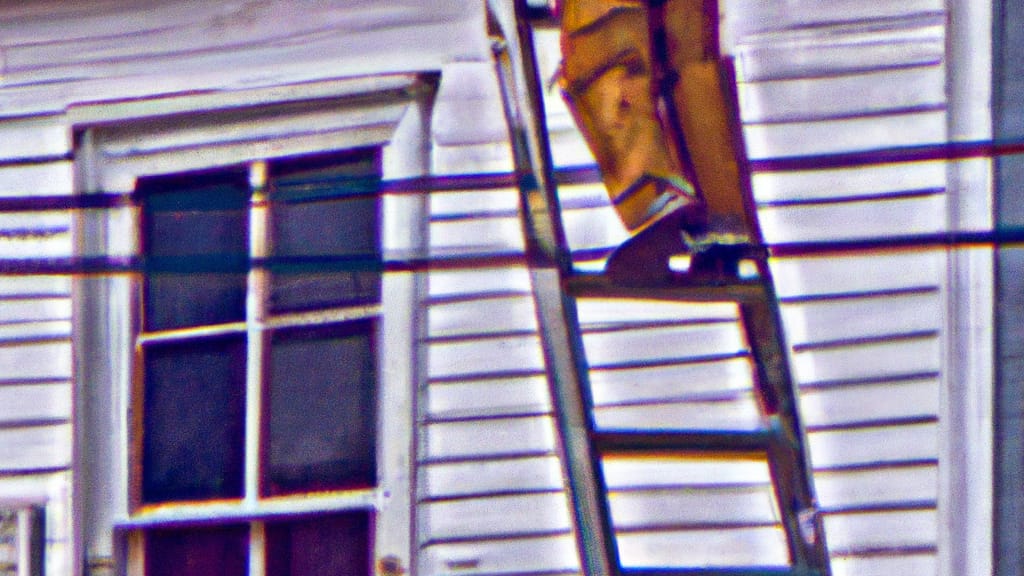 Man climbing ladder on Neptune, New Jersey home to replace roof