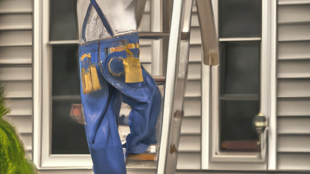 Man climbing ladder on Nesconset, New York home to replace roof