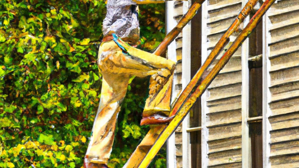 Man climbing ladder on New Albany, Mississippi home to replace roof