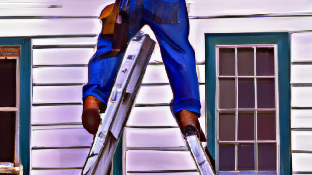 Man climbing ladder on New Braunfels, Texas home to replace roof