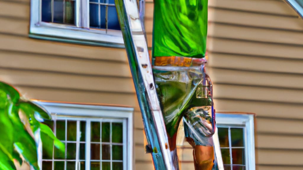 Man climbing ladder on New Hartford, Connecticut home to replace roof