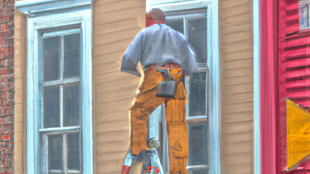 Man climbing ladder on New Kensington, Pennsylvania home to replace roof