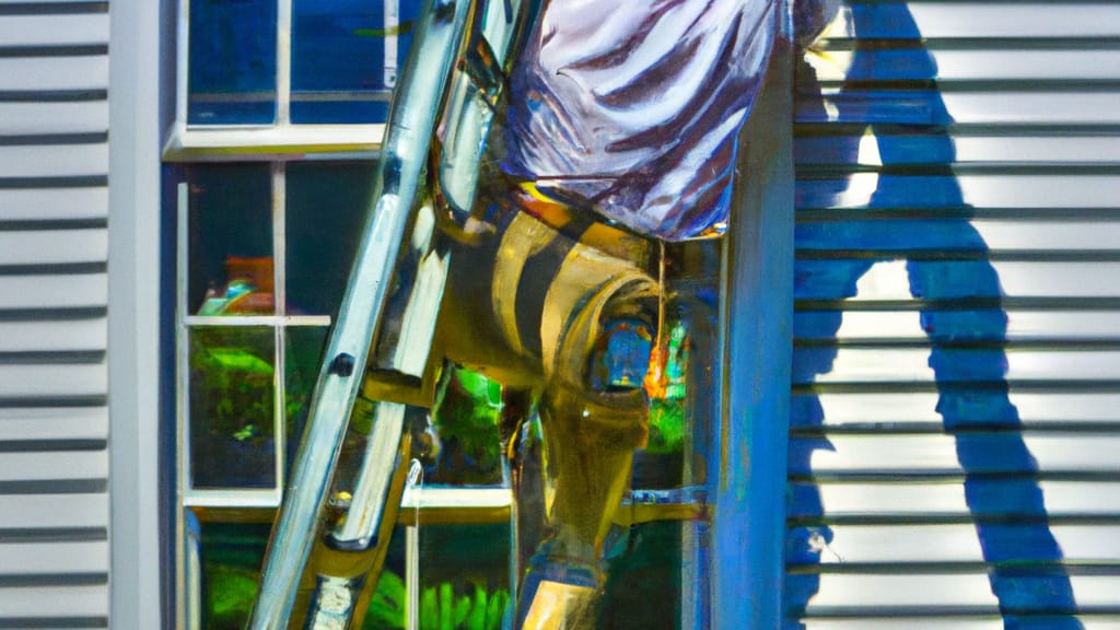 Man climbing ladder on New London, Connecticut home to replace roof